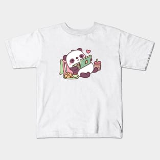 Cute Panda Chillin with Anime Chips and Bubble Tea Kids T-Shirt